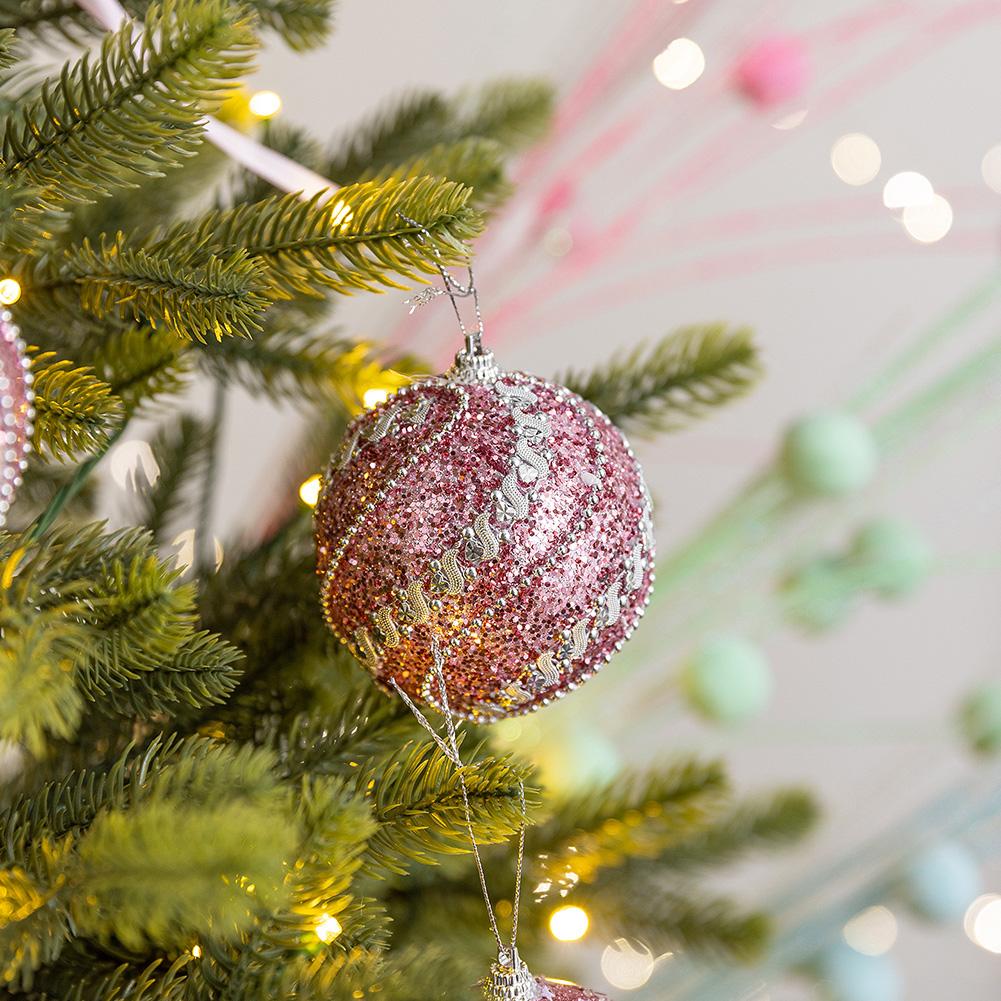 Pink Ball Star Bow Christmas Tree Pendant Creativity Plush Foam Christmas Deco Ball Luxury Sparkly Xmas Home Hanging Decoration