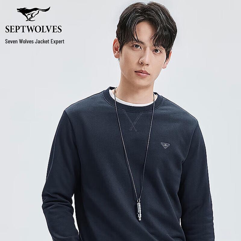 SEPTWOLVES Men's Cotton Blend Long Sleeve Crew Neck Sweatshirt