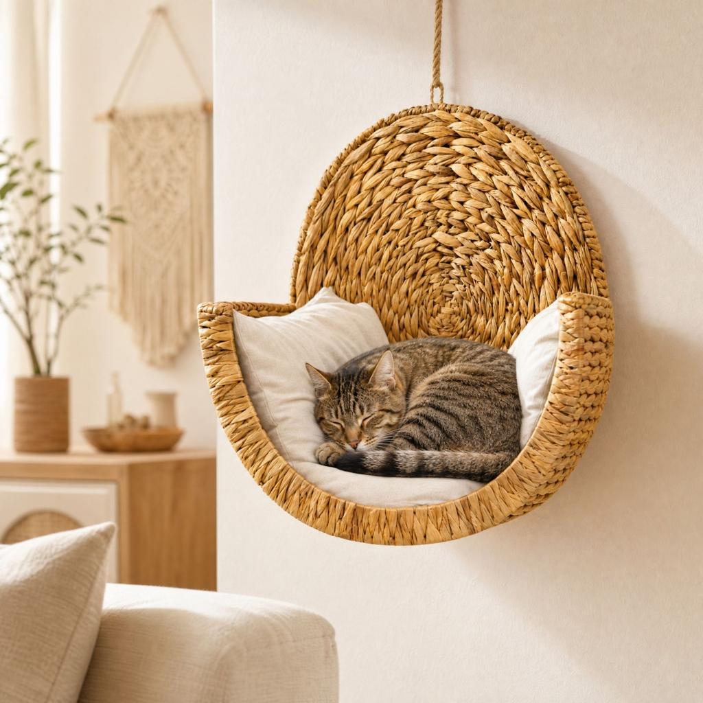 Letto Intrecciato a Mano per Gatti da Interno, Lettiere Accoglienti per Animali Domestici per Dormire e Rilassarsi