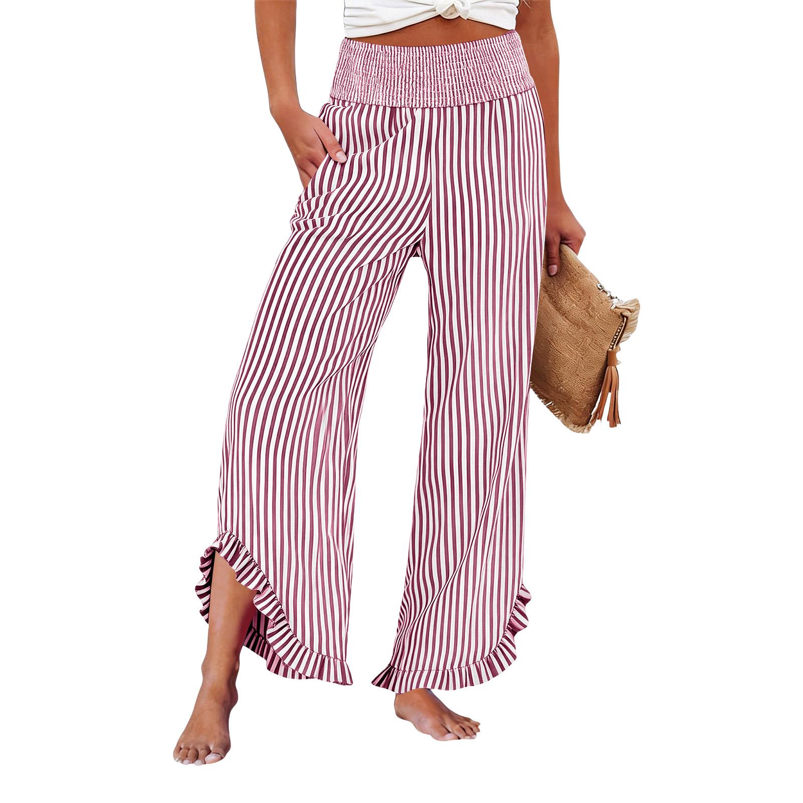 

Womens Palazzo Pants Summer Casual Flowy Wide Leg Trousers Beach Travel Vacation Outfits XL