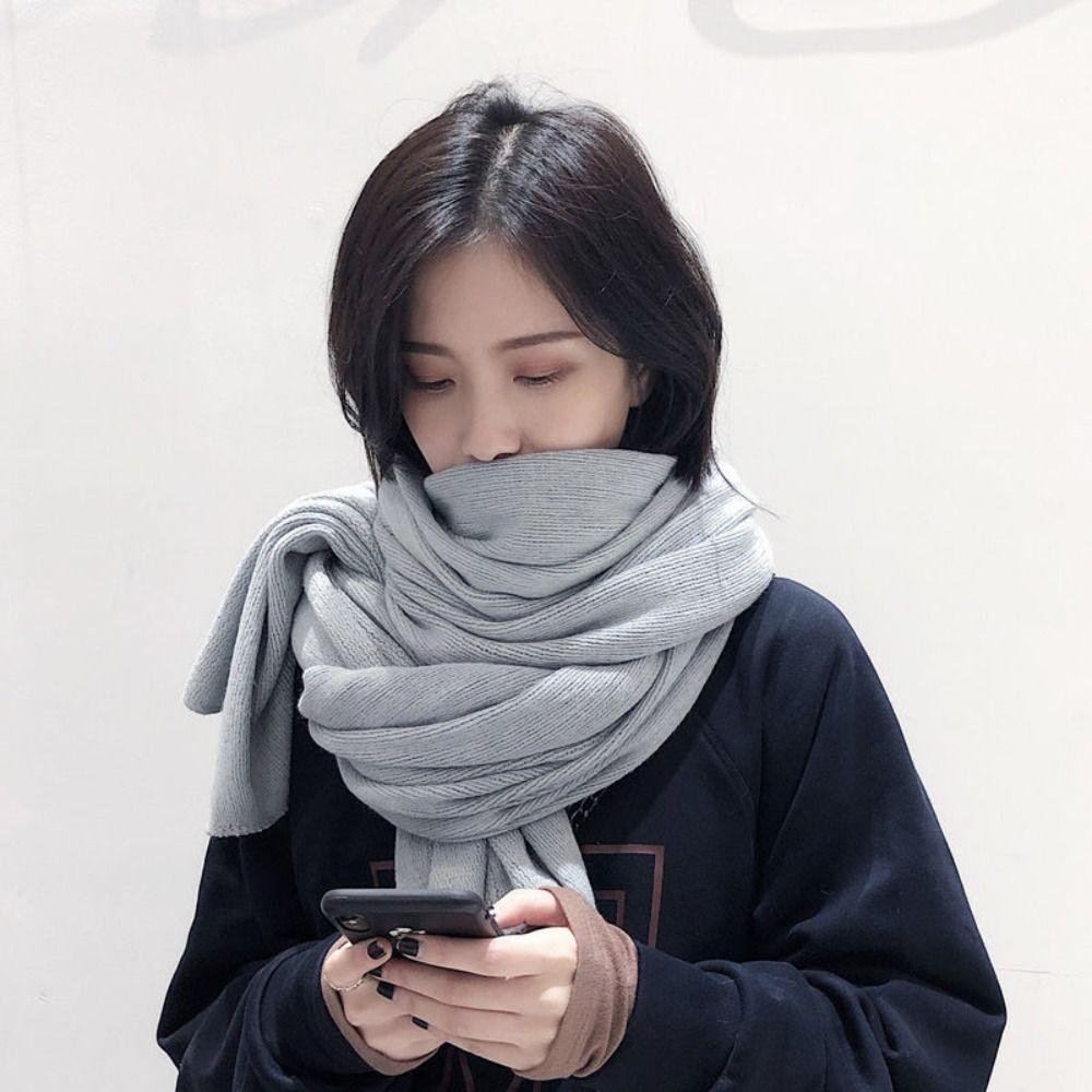 Solid Color Winter Knitted  Scarf Thick Warm Women Wrap Shawls Casual Long Scarves