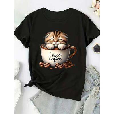 T-shirt à imprimé motif pour femme grande taille, col rond, manches courtes, coupe ample, légèrement extensible, pull décontracté, haut confortable
