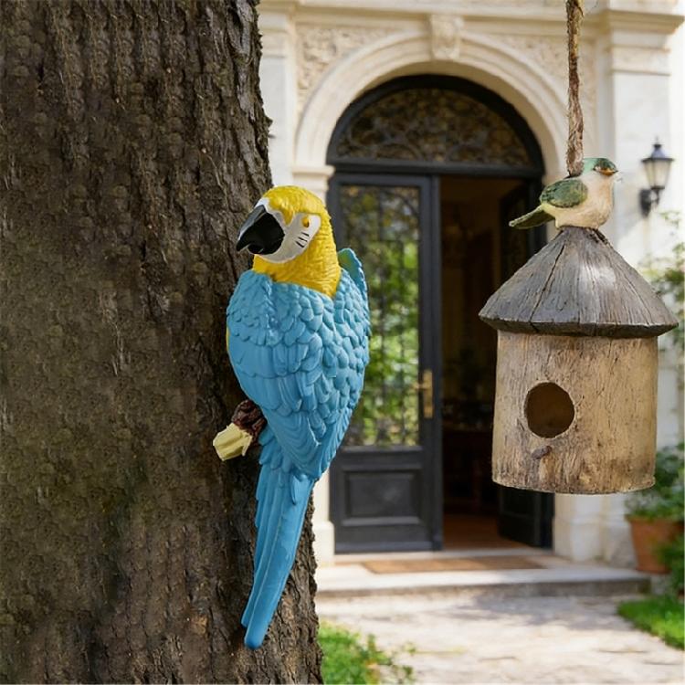Hängende Papageien Dekorationen Realistische Vogel Skulpturen Außen Papageien Figur für Tropen Baum Wand Dekorationen