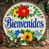 Vintage Metal Wall Art Sign Flowers Spain 20x20cm Rustic Home Decor