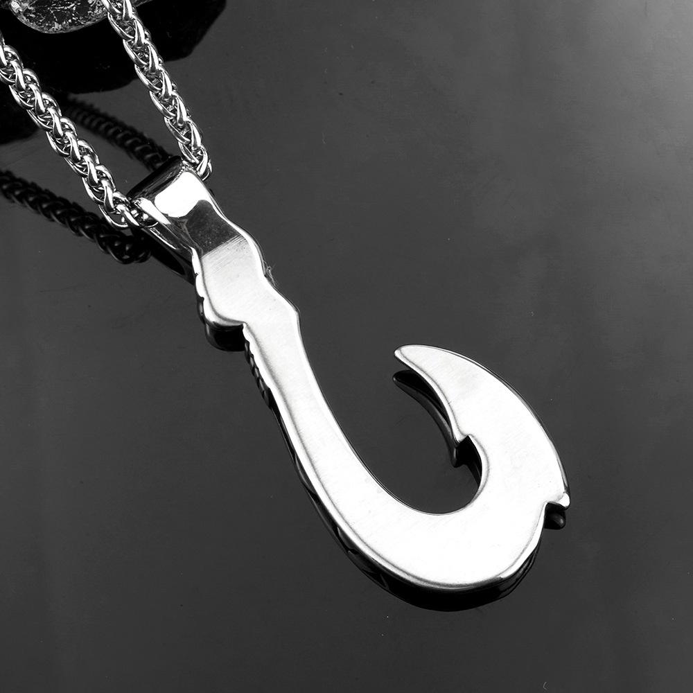 European and American Retro Men's Jewelry Stainless Steel Pendant Personalized Fishing Gear Fish Hook Necklace