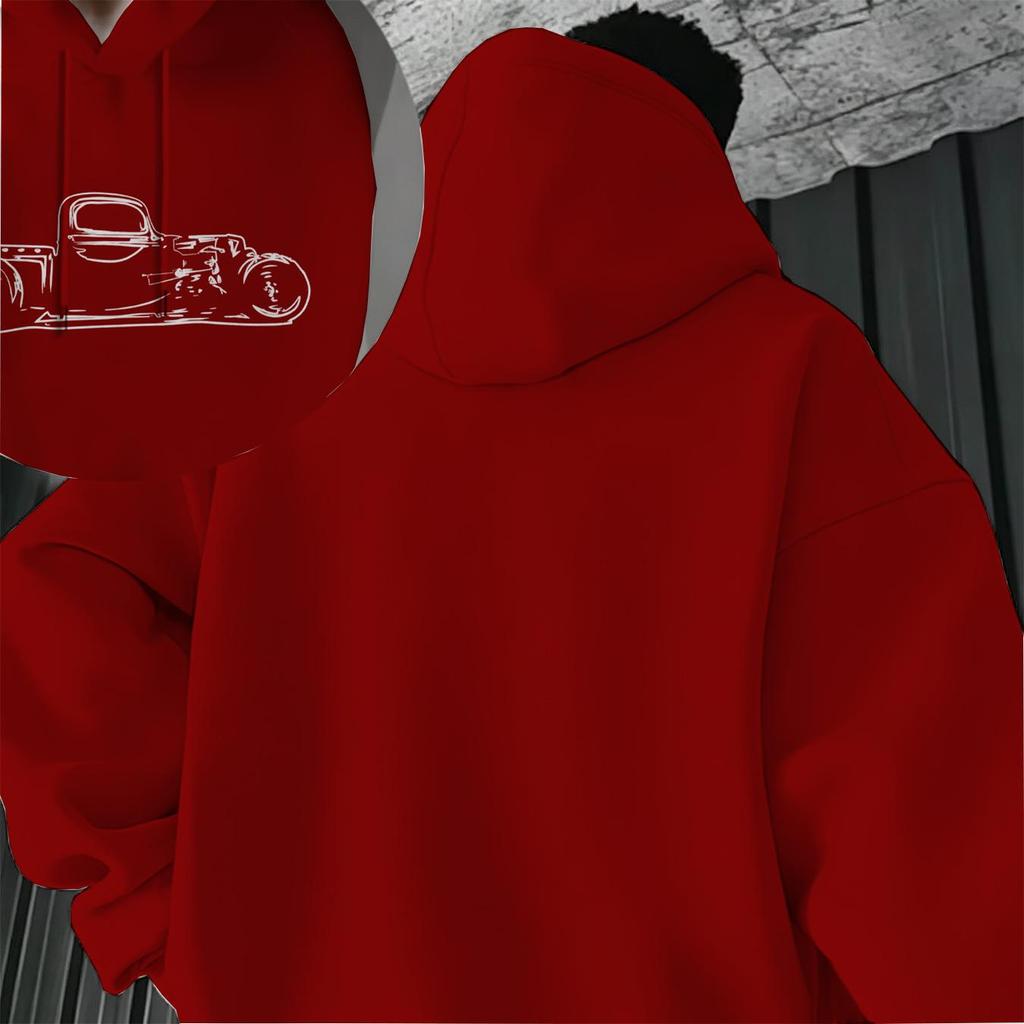 Men's Cotton Hoodies, Breathable 2D Graphic Print, Loose Fit, Comfortable & Versatile Casual Tops for Daily Wear