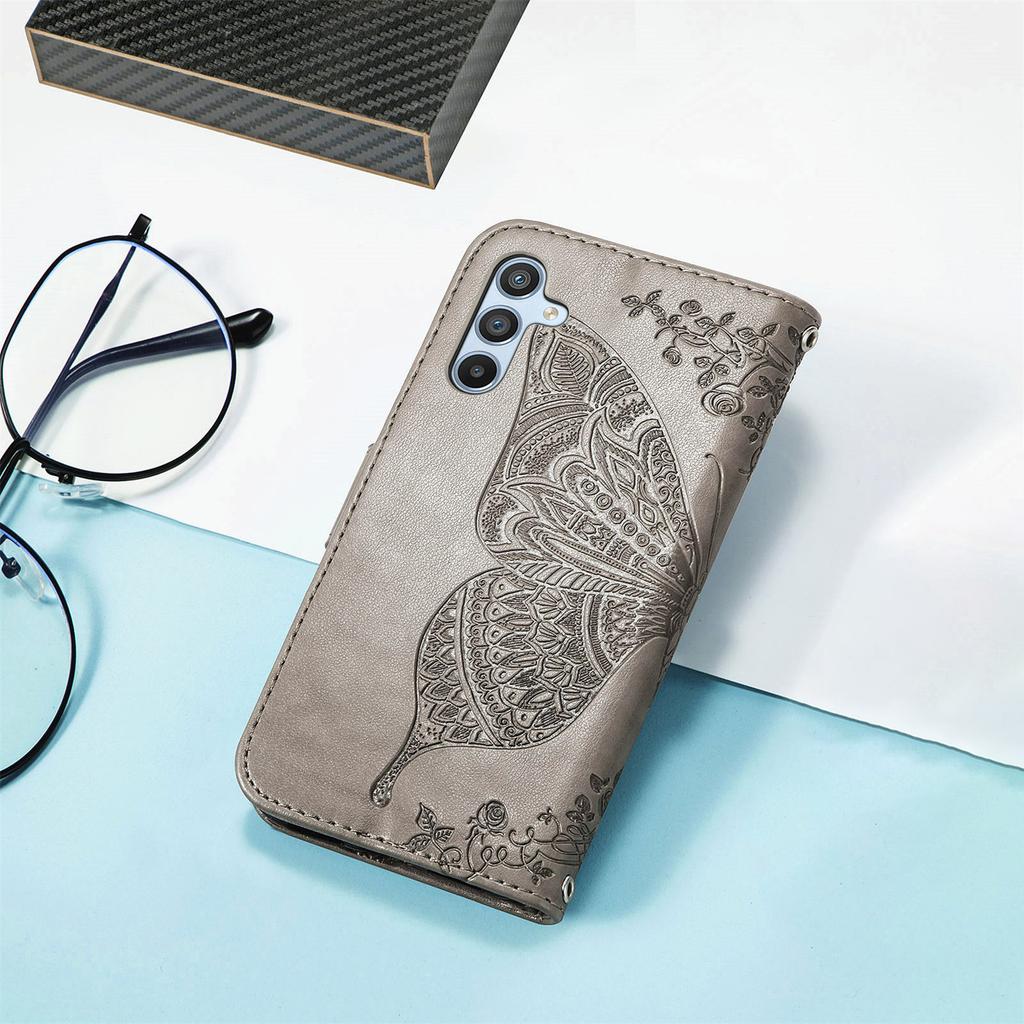 For Samsung Galaxy A54 5G PU Leather Imprinted Butterfly Pattern Phone Case Stand Wallet Folio Flip Cover with Strap