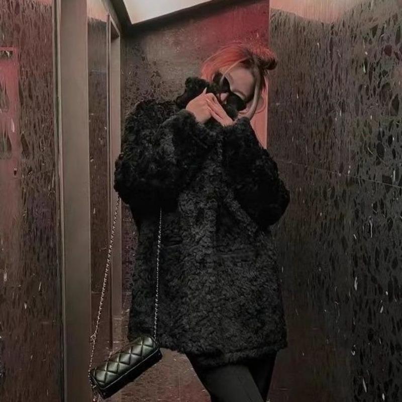 Wintermantel aus Lammwolle für Damen, neuer, lockerer, verdickter, mittellanger Mantel