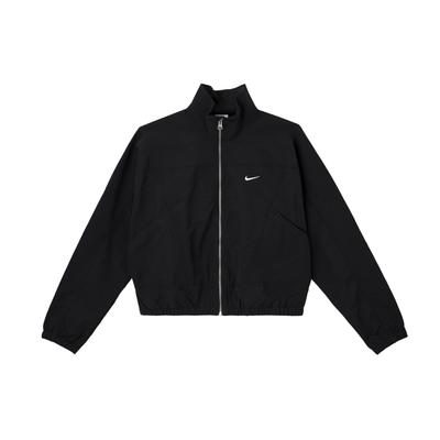 Einfarbige Jacke mit Reißverschlusskragen und kurzen Ärmeln für Damen, Schwarz HJ1000-010