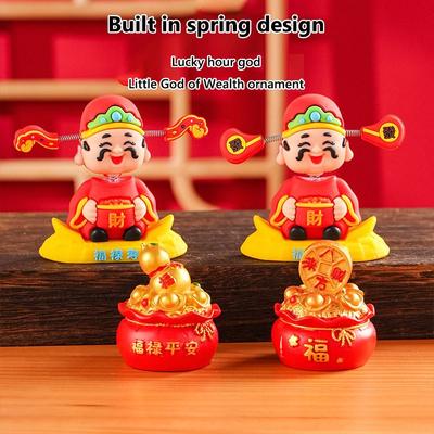 Shaking Head Chinese God of Wealth Figurine Mini New Year Statue  Car Interior Decoration