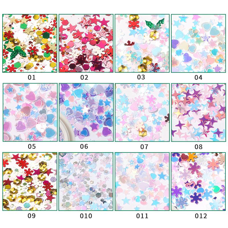 Christmas Gift Hollow Out Gold Nail Glitter Sequins Snow Flakes Mixed Design Decorations For Nails Art Pillette Nail Accessories