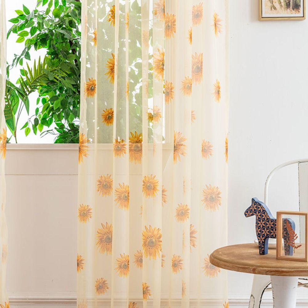 Gauze Sun Flower Tulle Curtains Romantic Window Drapes Modern Sheer Curtain Living Room