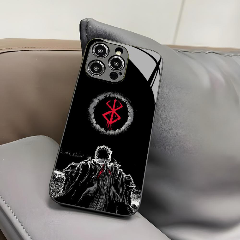 Berserk Japanese Anime Phone Case for Iphone 17 Air 16 15 14 12 11 13 Pro Max Mini X Xr Xs Puls Black Glass Cover
