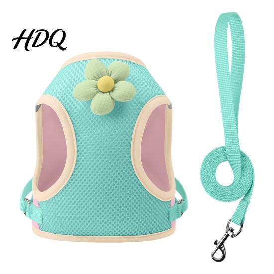 Breathable Mesh Puppy Vest Small Dog Harness and 59" Leash Set with No Pull Training 3D Flower Decor Adjustable Pet for Dogs Cats Outdoor