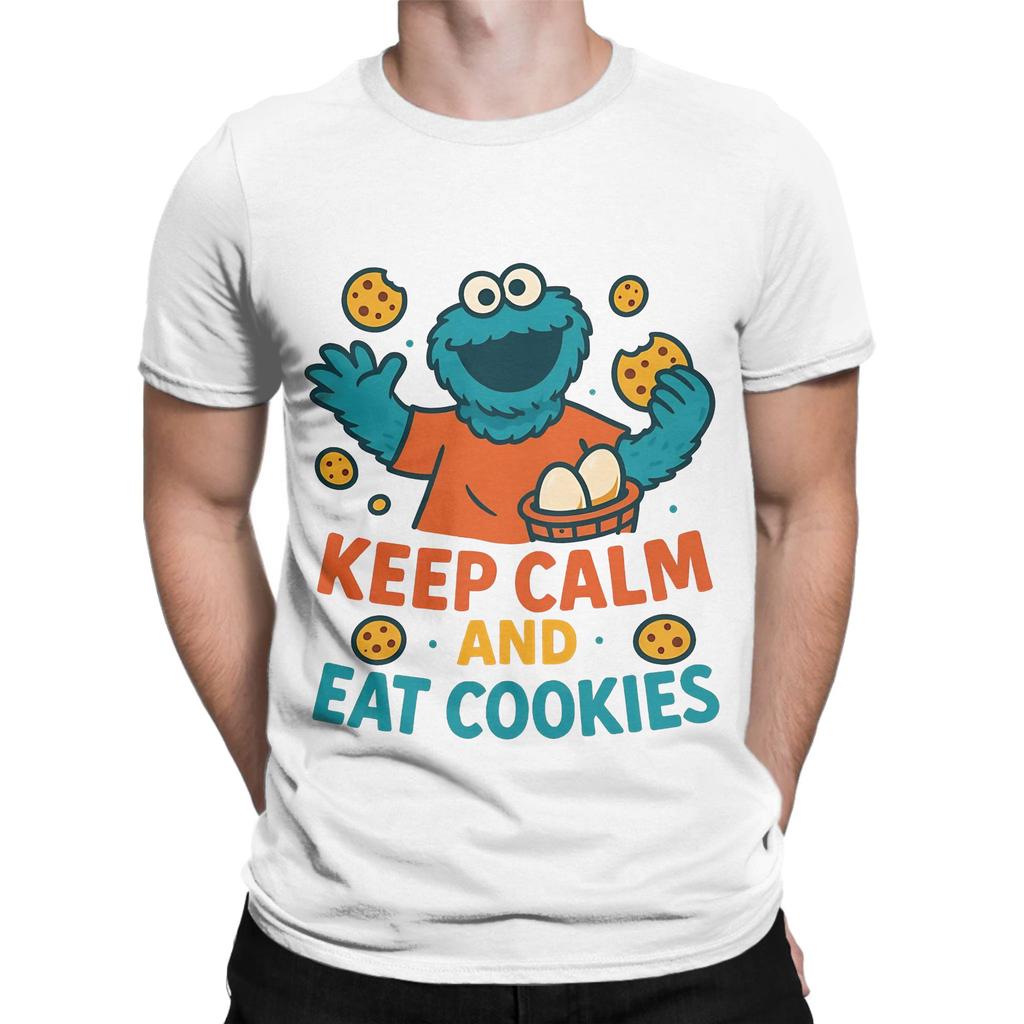Keep Calm And Eat Monster Vintage Funny Graphic 100 Cotton TShirt sSesame Street Tops Tees For Unisex