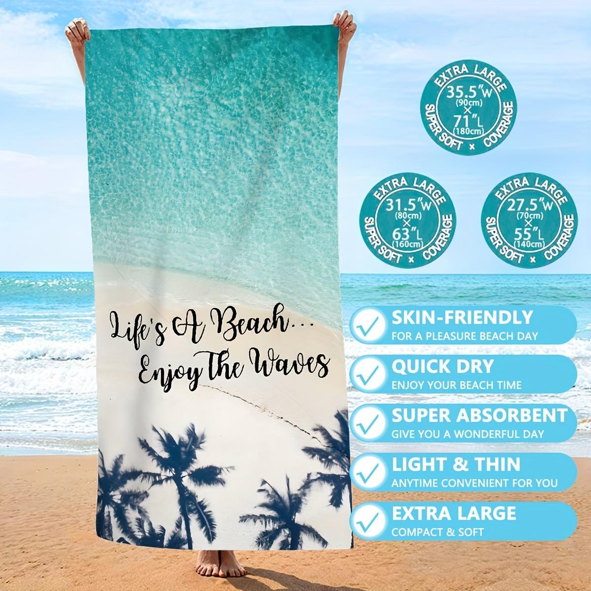 

Life s At Beach Artistic Design Towel Enjoy The Waves Print Quick-Dry Sand-Free Microfiber Bath Towel for Yoga, Swim and Camping W30*H60(CM)