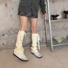 Women Ribbed Knitted Leg Sleeves with Ties Drawstring for Winter Warmth Vertical Striped Leg Warmers Footless Boot Socks