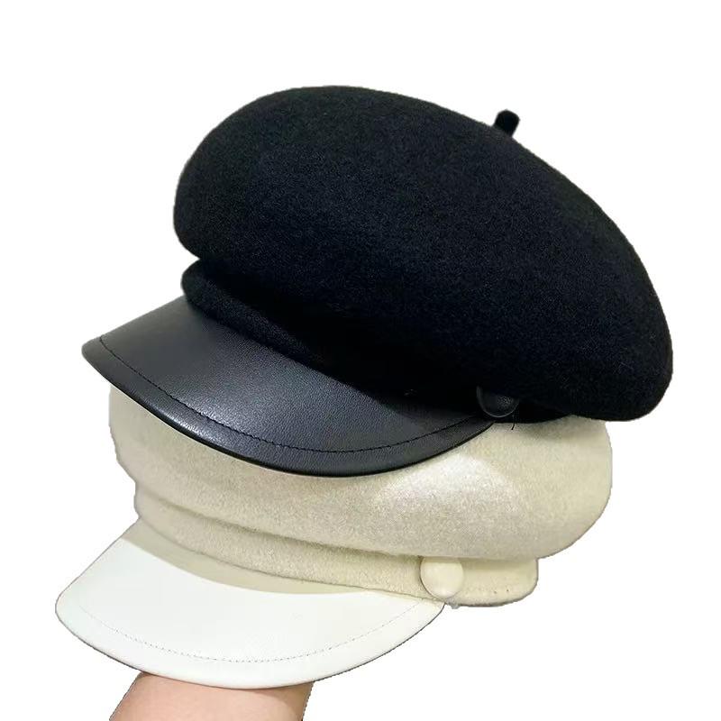 Women's Wool Felt Leather Brim Duckbill Cap - Autumn/Winter British Retro Beret