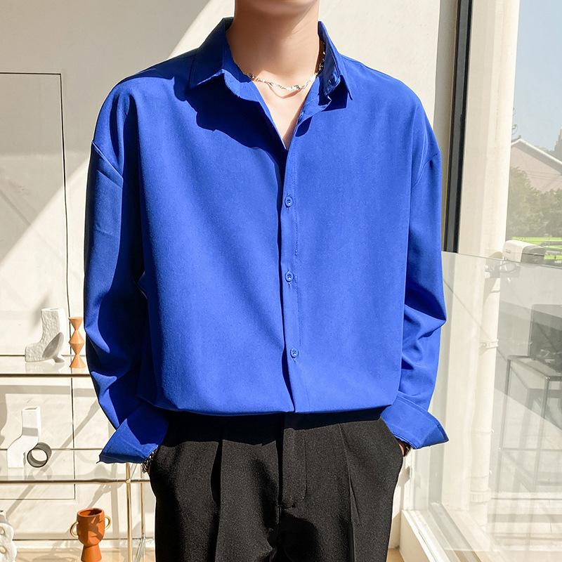 Autumn Men's Long Sleeve Shirts Fashion Korean Baggy No-iron Business Casual Elasticity Lapel Collar Shirt