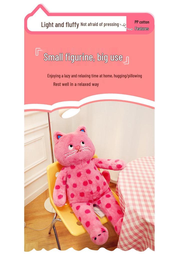 Polka Dot Cat Plush Pillow - Cute Sleep/Hug Cushion & Birthday Gift