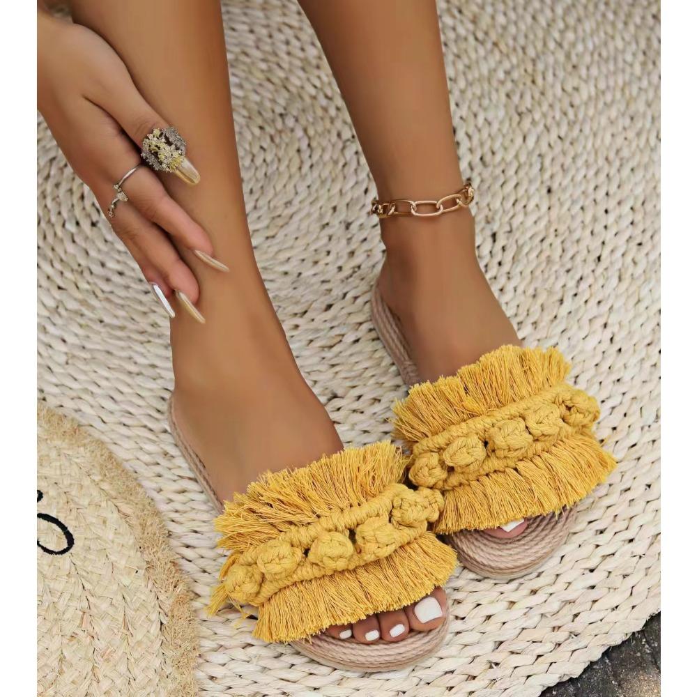 

Женские модные шнурки с кисточками - нескользящие, износостойкие, удобные, мягкие подошвенные сандалии на плоском каблуке 42 жёлтый