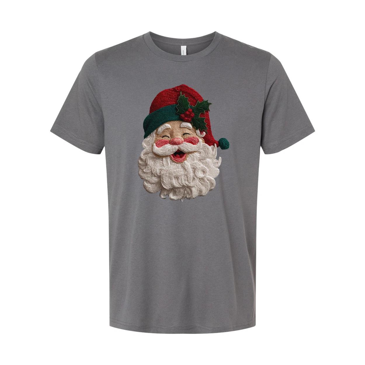 

Unisex Christmas T Shirt With Santa Face And Holly Hat Design For Holiday Cheer L