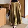 Women's Summer Flowy High-Waisted Satin Skirt: Solid Color, Slimming, Full-Skirted A-Line Style