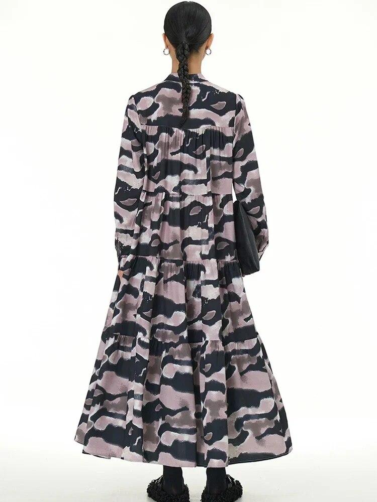 Xitao Dámské ležérní šaty s dlouhým rukávem a volným potiskem, patchworkovým stojáčkem, HQQ2080