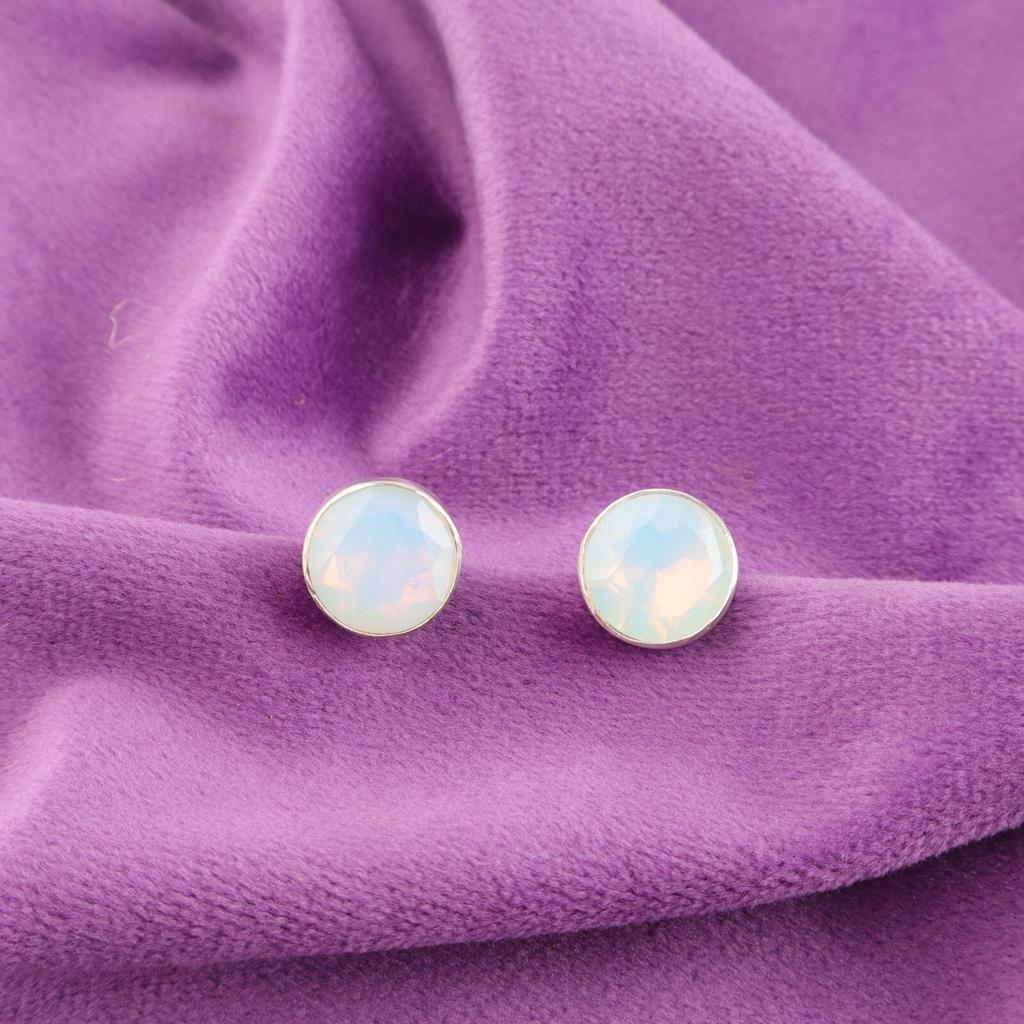 October Milky Opal Stone 925 Silver Anniversary Gift Stud Post Earrings Jewelry EE-150-18