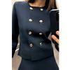 Autumn and Winter Simplicity Mini Skirt 4192134 Plain Stitch Double Breasted Silm Commuter Long Sleeve Crew Neck Coat 4192133