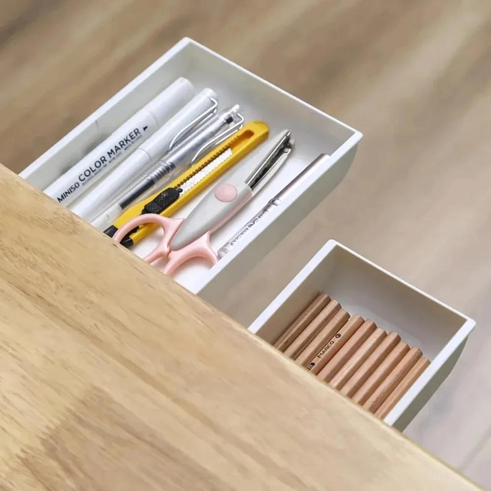 Scatola portaoggetti nascosta, cassetto portaoggetti da scrivania, autoadesivo, in plastica, portaoggetti da tavolo, semplice organizer per articoli vari, cosmetici e cancelleria