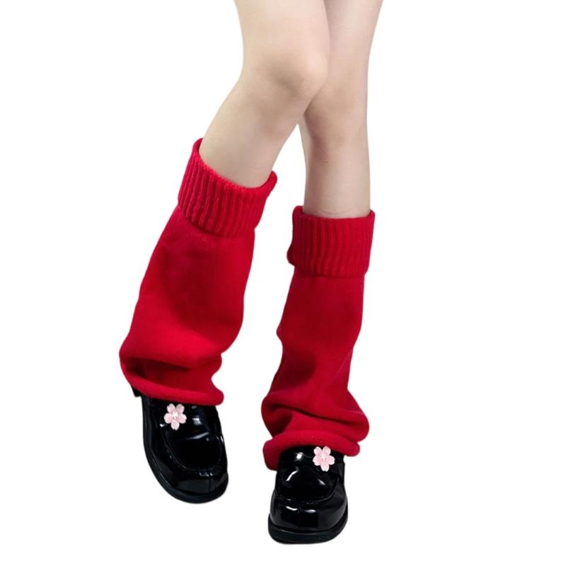 Thermal Flared Leg Warmer Acrylic Knit Winter Leg Sleeves Comfortable Accessory For Adults Kids красный
