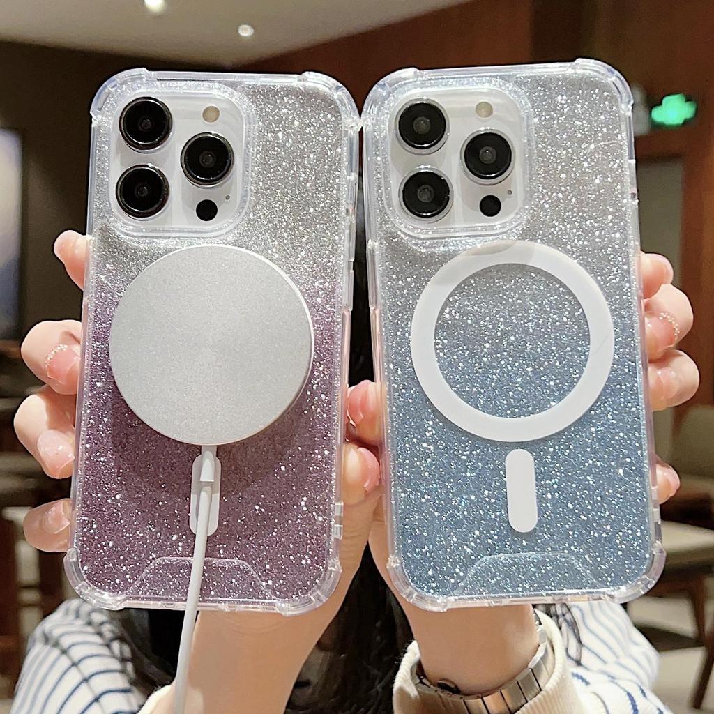 Glitter Rhinestone Magnetic Protective Phone Case for Apple 17 Pro Max & 16 Pro - Full Coverage, Solid Color, Drop-Proof