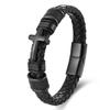 Bracelet Tressé en Cuir Acier Inoxydable pour Homme Boucle Magnétique Mode Bracelet en Cuir Personnalisé Bijoux Tendance