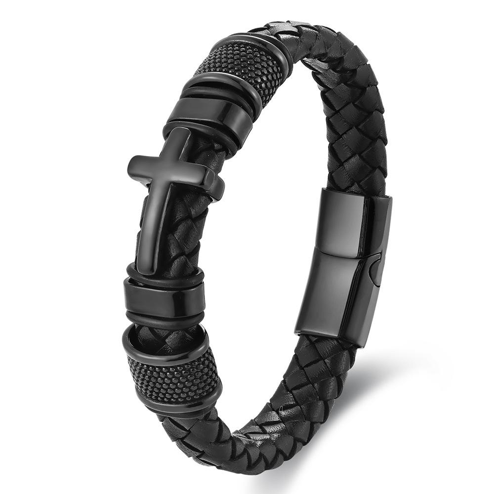 Bracelet Tressé en Cuir Acier Inoxydable pour Homme Boucle Magnétique Mode Bracelet en Cuir Personnalisé Bijoux Tendance