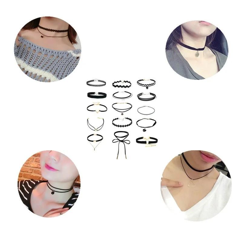 3 Pcs /set  Necklace Black Lace Leather Velvet Strip Woman Collar Jewelry Neck Accessories Colar Kol