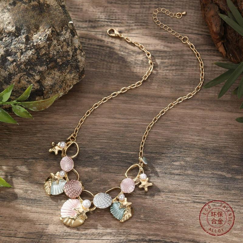 Collier Étoile de Mer Coquillage Huile Peinte Petit Frais Coquillage de Plage Polyvalent pour Dames