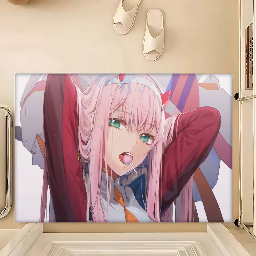 Anime Zero Two Rubber XXL PC Bathroom Mat Anti-slip Absorb Water Long Strip Cushion Bedroon Mat Welcome Doormat