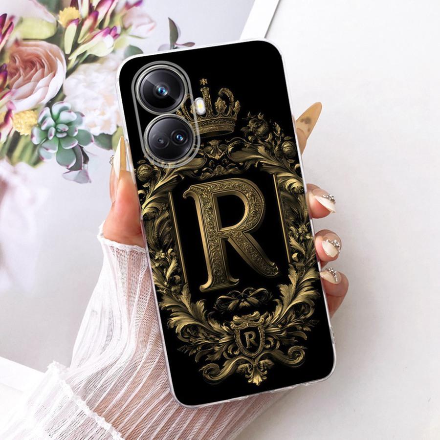 For Realme 10 Pro+ Case RMX3687 Initial Letter Printing Soft Silicone TPU Phone Fundas for Realme10 10Pro Back Cover