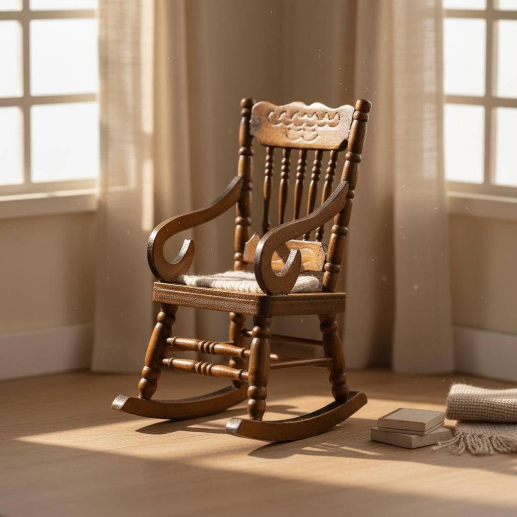 Rocking chair at 1:12 scale, handcrafted and richly detailed