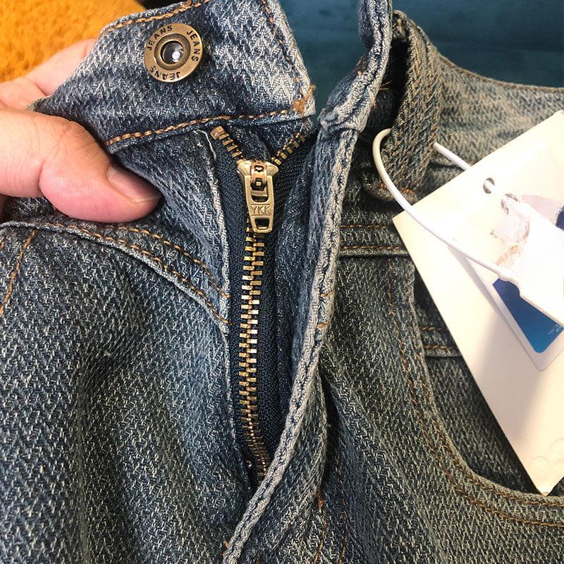 Vintage Blue High Waist Slim Fit Straight Leg Wide Jeans Casual Spring Autumn Retro Denim Pants