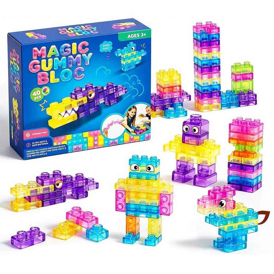 New Transparent Crystal Soft Gummy Jelly Building Blocks Squishy Stretchy Toy For Kids Creative Tabletop Games Collectible Toy