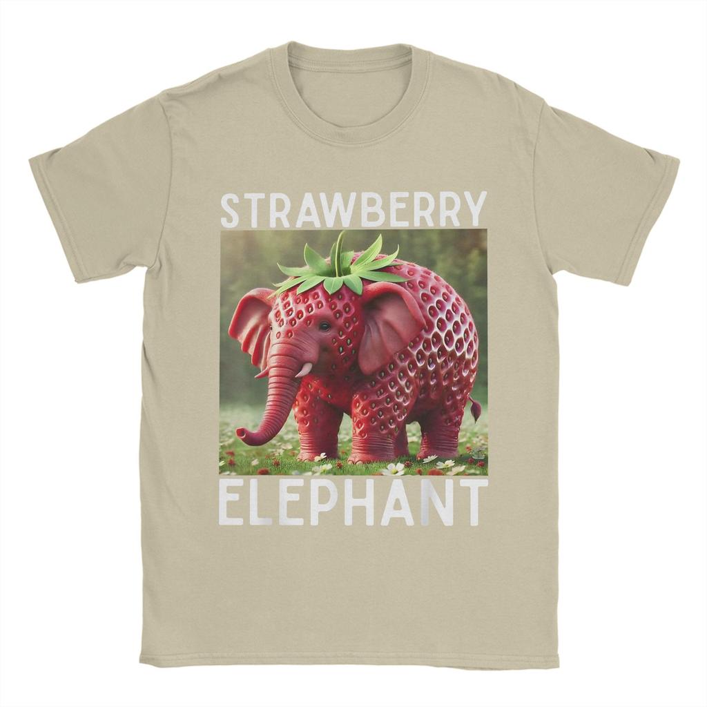 Strawberry Elephant Italian Brainrot Meme T Shirt Men's 100% Cotton Novelty T-Shirt Crew Neck  Tee Shirt Short Sleeve Tops