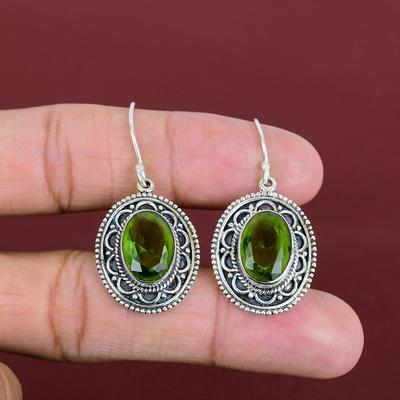 Faceted Peridot Earrings Natural Gemstone Earring 925 Sterling Silver Earring Real Peridot Jewelry Handmade Vintage Earrings Gifts For Women