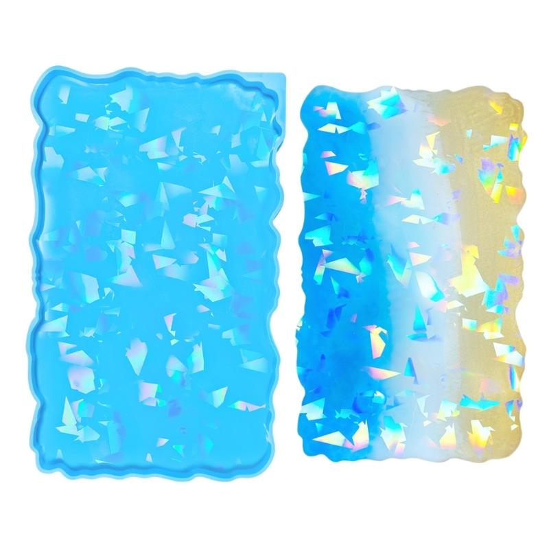 Unregelmäßige, rechteckige Tablettform mit Griffen, holografische Tablettgussform, große Harzformen für einzigartige Ornamente