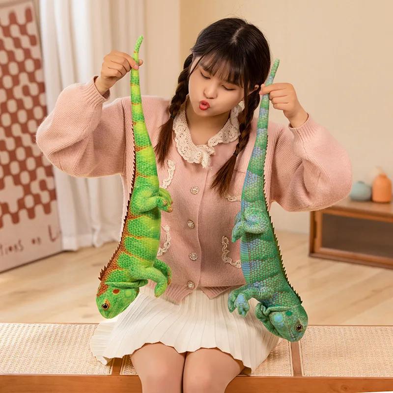 Lifelike Green Brown Iguana Lizard Figurine Model Cute Reptile Lizard Plush Toys Simulation Animal Stuffed Doll Boys Gifts