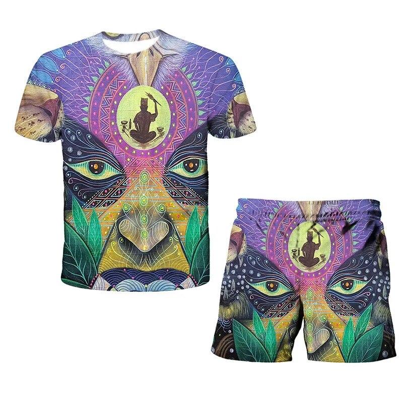 König der Löwen 3D-Druck Sommer Herren O-Ausschnitt T-Shirt Set Casual T-Shirt Shorts 2-teiliges Set Übergroßer Pullover Trainingsanzug Trend Herrenkleidung