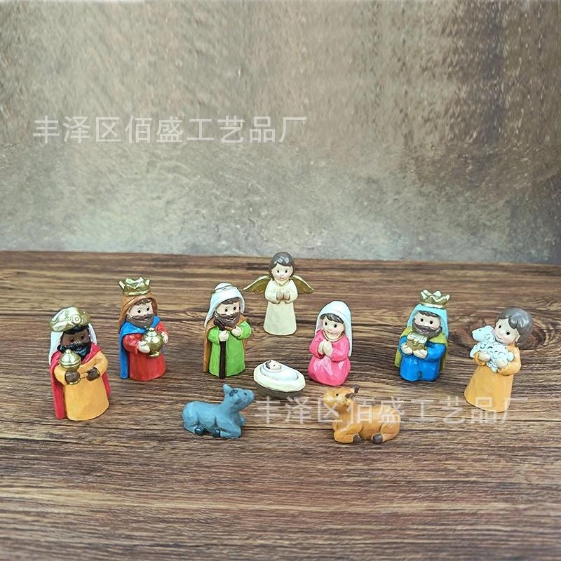 Christmas Nativity Manger Scene Resin Figurine Rustic Carved Wood Table Centerpiece Home Mantel Decor For Families Holiday Gift