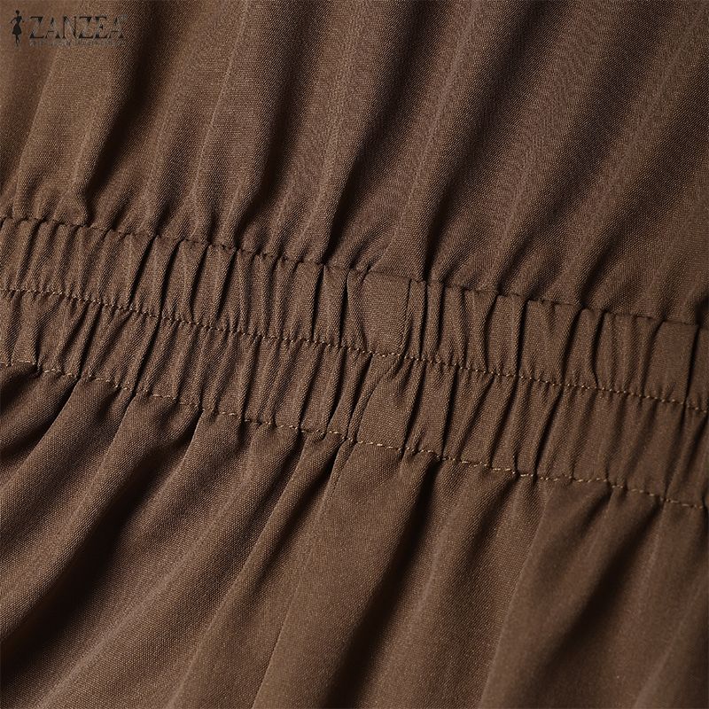 ZANZEA Damska elegancka sukienka na co dzień z kołnierzykiem i długim rękawem