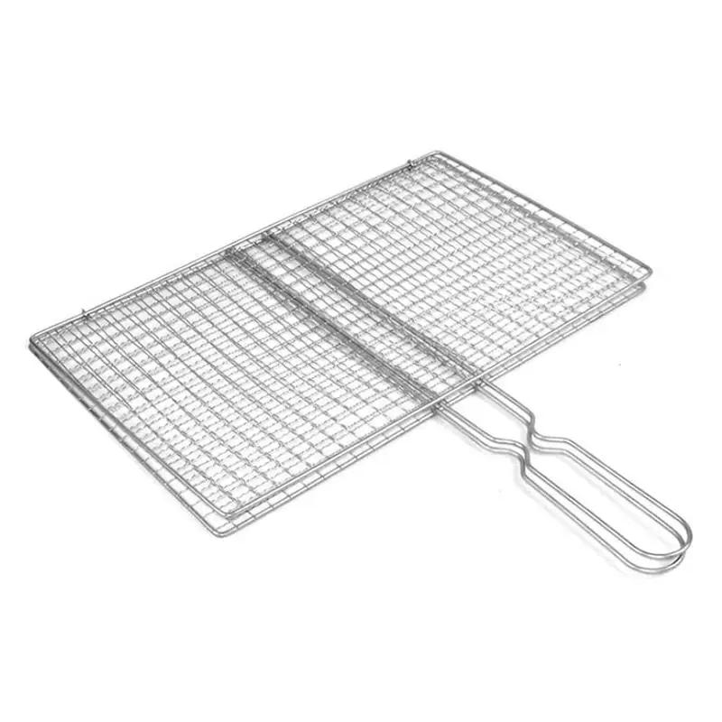 Outdoor BBQ Accessories, Steel Grill Net for Meat, Bacon, Fish, Non - Stick Grilling Basket with Metal Handle